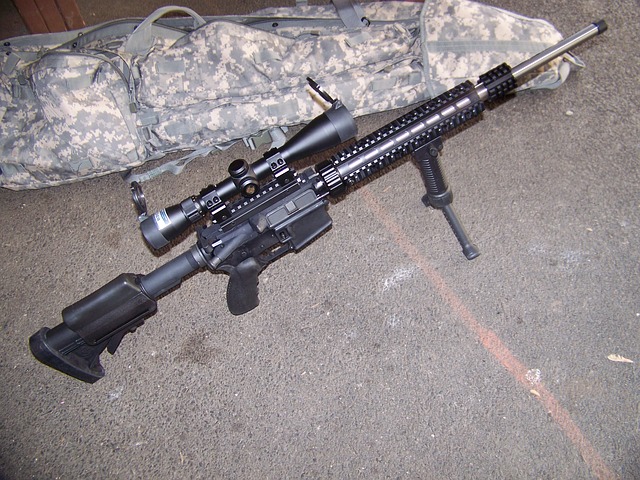 AR15 rifle with stand and scope